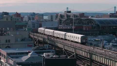 NYC Subway Elevated: Dynamic Drone Medium Shot Stock Footage 269106570