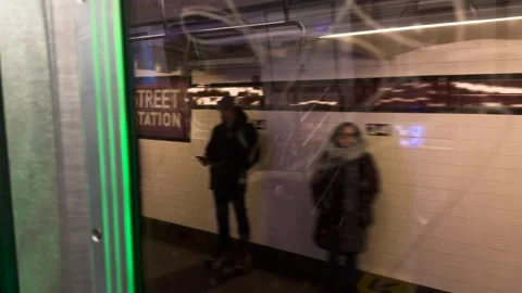NYC Subway Passing 34th Street Penn Station Platform Stock Footage 301373337