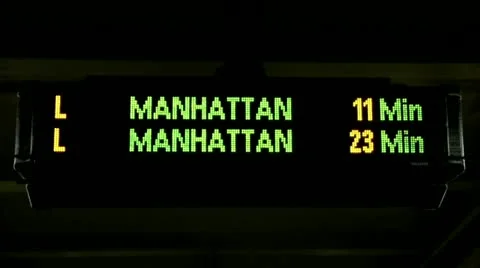 NYC subway platform L train platform digital arrival board  Stock Footage 22158158