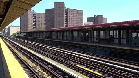 NYC Subway train above ground Stock Footage 67336142