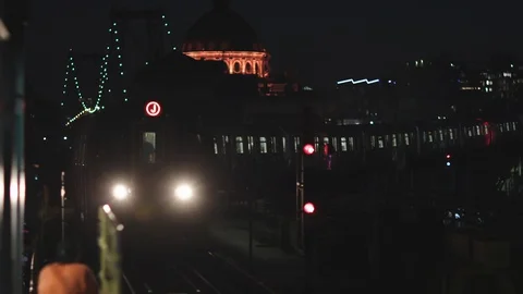 NYC Subway train arrive at above ground station Stock Footage 129711112