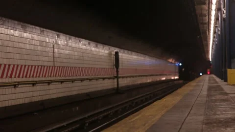 NYC Subway Train Arriving at Underground Platform Stock Footage 341323983