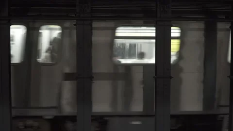 NYC subway train pulls into platform, waiting a train 4K 스톡 동영상 162908751