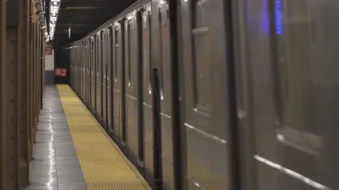 NYC subway train pulls into platform, waiting a train 4K 스톡 동영상 162908773