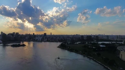 NYC Sunset - Aerial Stock Footage 80359337