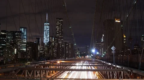 NYC Time Lapse on the Brooklyn Bridge looking at the World Trade Center Stock Footage 51818968