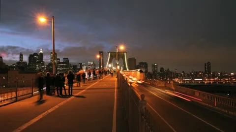 NYC Timelapse - brooklyn bridge night 05 Stock Footage 8996058