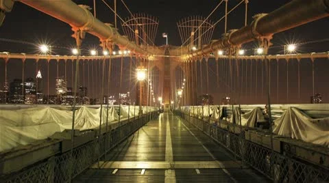 NYC Timelapse - brooklyn bridge night 02 Stock Footage 8996254