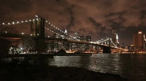 NYC Timelapse - brooklyn bridge night 11 Stock Footage 8996536