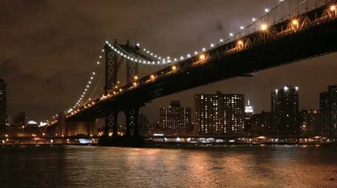 NYC Timelapse - manhattan bridge night 10 Stock Footage 8996460