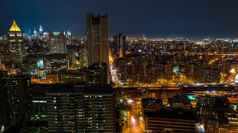 Nyc timelapse from rooftop by night 4k Stock-Footage 68647758