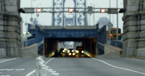 NYC Traffic Commuting Towards Camera On Impressive Manhattan Bridge Stock Footage 112586486