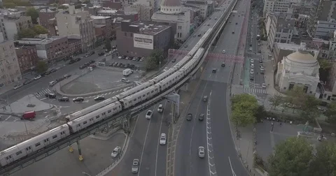 NYC Trains Aerial Stock Footage 84129928