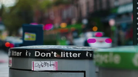 NYC Trash Close up, Don't Litter Stock Footage 154137452