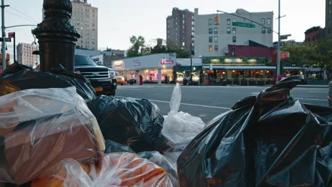 NYC Trash, Traffic in Background Vidéo 154140917