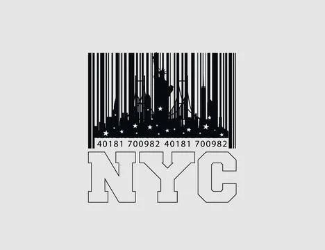 Nyc vector design with bar code for print on t shirt, hoodie or other digital an Illustrazione stock