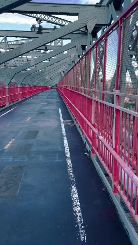 NYC, Williamsburg Bridge, Biking Movement Stock Footage 258598747