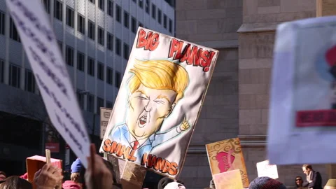 NYC Women's March up 5th Ave. with marchers carrying signs Stock Footage 259246025