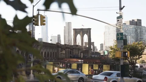 NYC's Brooklyn Bridge at sunset Stock Footage 70076725