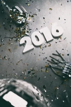 NYE: Looking Down At New Year Background For 2016 With Mirrored Ball Stock Photos