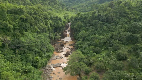 Nyelempet Waterfall Sukabumi Java Indonesia Drone Track Back High Angle 4K 60FPS Stock Footage 333606328