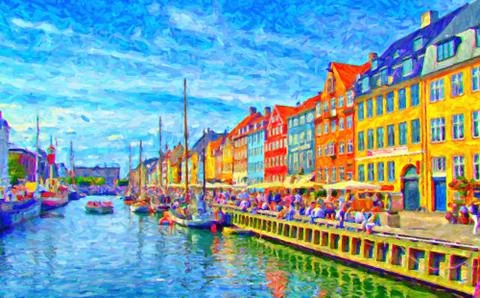 Nyhavn in Denmark painting Stock Illustration