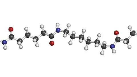 Nylon (nylon-6,6) plastic polymer, chemical structure - linear fragment (deta Stock Illustration