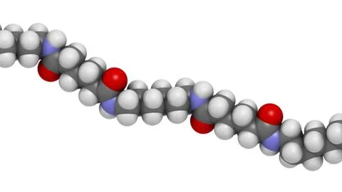 Nylon (nylon-6,6) plastic polymer, chemical structure - linear fragment (deta Stock Illustration