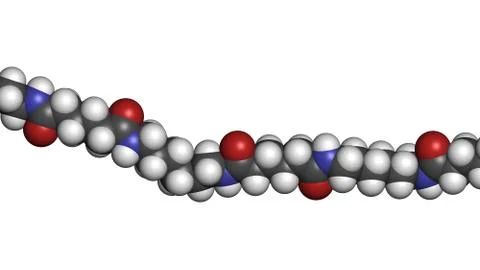 Nylon (nylon-6,6) plastic polymer, chemical structure - linear fragment (deta Stock Illustration
