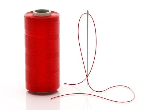 Nylon sewing thread and needle isolated on white background. 3D illustration Stock Illustration