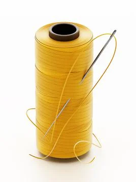 Nylon sewing thread and needle isolated on white background. 3D illustration Stock Illustration