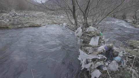 Nylons hang on a tree over a river in Bulgaria Stock-Footage 152815514