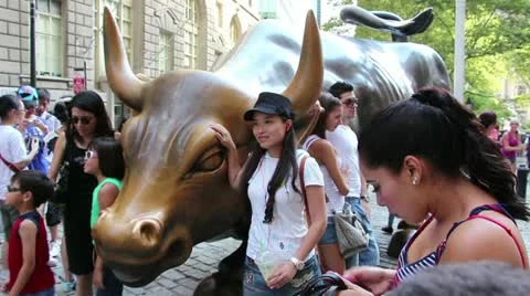 NYSE Bull sculpture Stock Footage