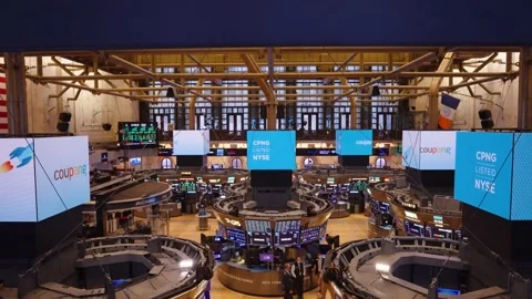 NYSE Tilt Down to Trading Floor — Wall Street Interior B-Roll Stock-Footage 229350175