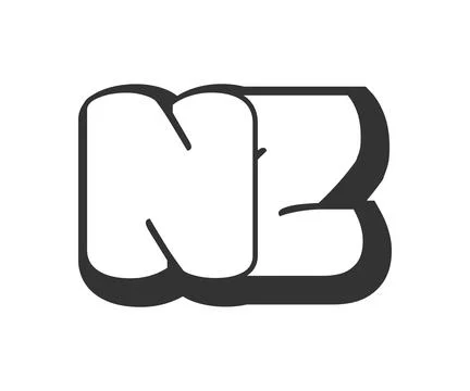 NZ logo, bubble comic lettering, rounded in graffiti style black and white .. Stock Illustration
