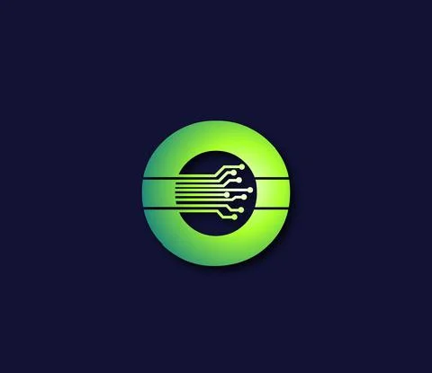 O Alphabet Technology Data Circuit Logo Design Company Concept Stock Illustration