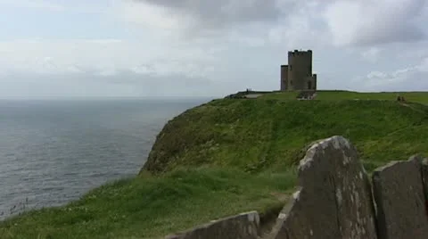 O Brien's Tower on Cliffs of Moher, Atlantic ocean in background Stock Footage 21276155