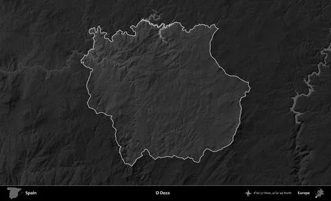 O Deza highlighted, Spain. Grayscale Stock Illustration
