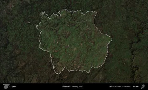 O Deza highlighted, Spain. Sentinel-2 Mosaic. January 2020 Stock Illustration