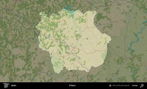 O Deza highlighted, Spain. Topographic Humanitarian Stock Illustration