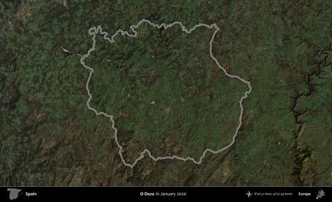 O Deza outlined, Spain. Sentinel-2 Mosaic. January 2020 Stock Illustration