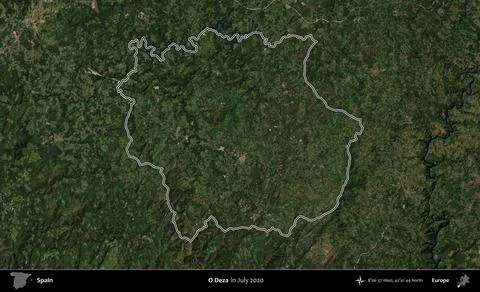 O Deza outlined, Spain. Sentinel-2 Mosaic. July 2020 Stock Illustration