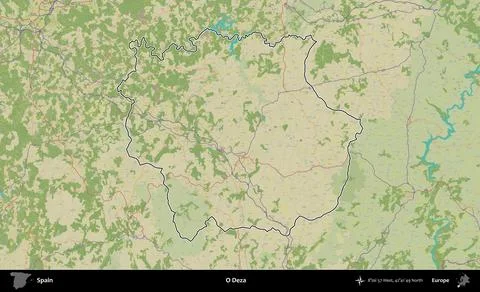 O Deza outlined, Spain. Topographic Humanitarian Stock Illustration