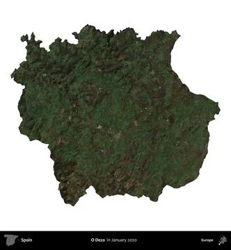 O Deza, Spain, isolated on white. Sentinel-2 Mosaic. January 2020 Stock Illustration