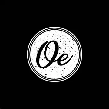 O E Initial Handwriting In Black and White Circle Frame Design Illustrazione stock