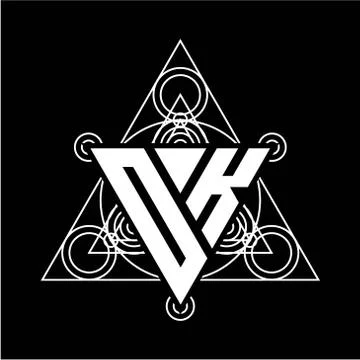 O K Monogram letter logo with triangle shape design template with sacred geom Stock Illustration