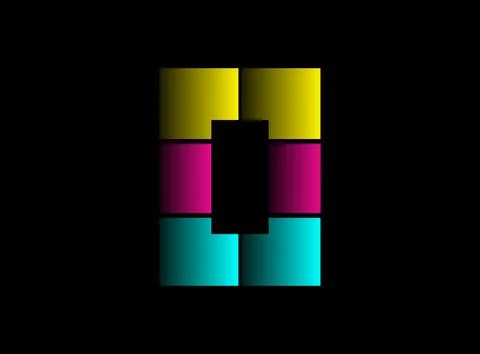 O letter font, vector logo made of Cmyk color. Dynamic split blue, pink, yell Stock Illustration