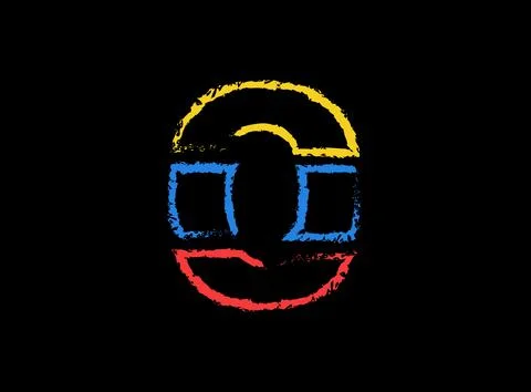 O letter hand write vector desing, brush font logo. Blue, red, yellow color o Stock Illustration