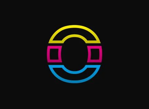 O letter logo, vector desing font .Dynamic cmyk split blue, pink, yellow colo Stock Illustration