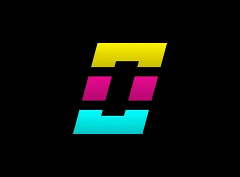 O letter vector desing, Cmyk color font logo, . Dynamic split blue, pink, yel Stock Illustration
